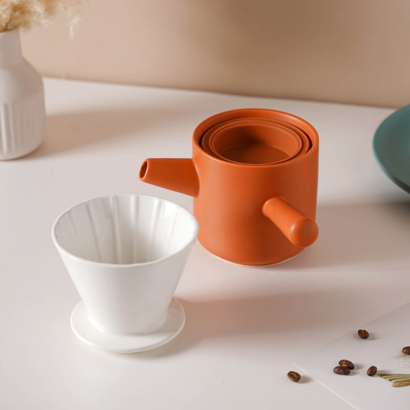Pour Over Coffee Pot Set Orange 400 ml - Coffee pot, coffee strainer, pot set | Coffee pot set for Dining table & Home decor