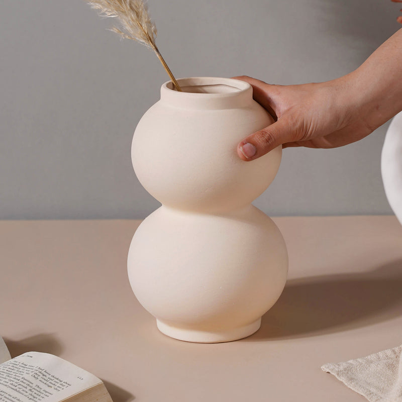 Textured White Vase - Flower vase for home decor, office and gifting | Home decoration items