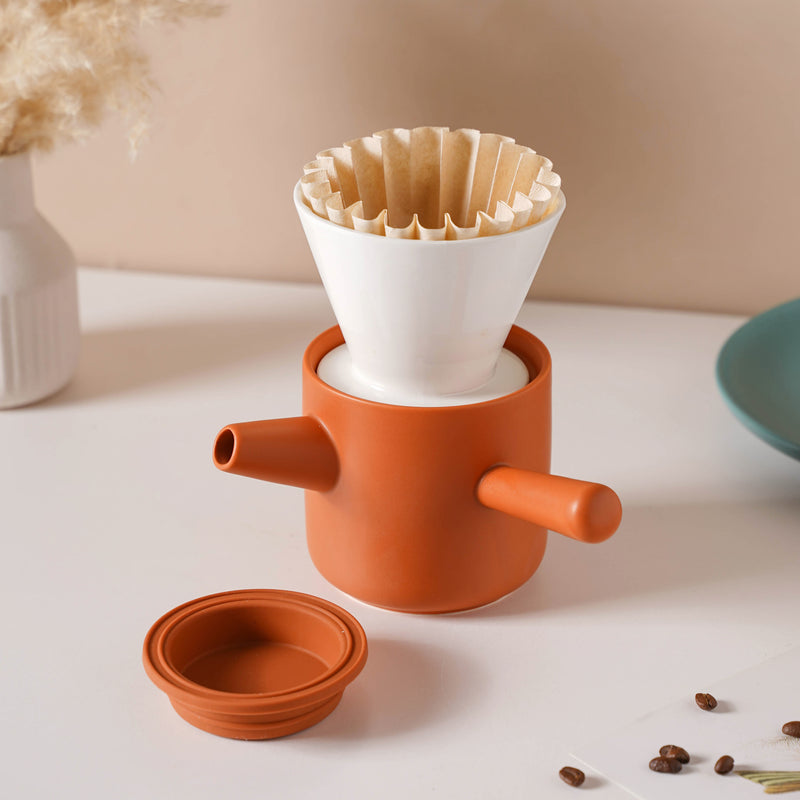 Pour Over Coffee Pot Set Orange 400 ml - Coffee pot, coffee strainer, pot set | Coffee pot set for Dining table & Home decor