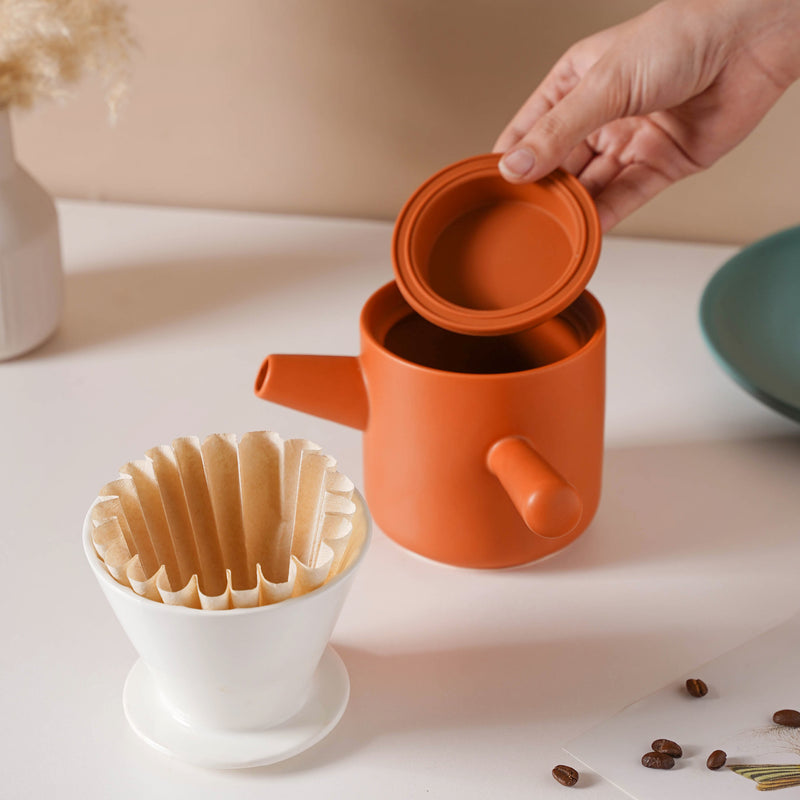 Pour Over Coffee Pot Set Orange 400 ml - Coffee pot, coffee strainer, pot set | Coffee pot set for Dining table & Home decor