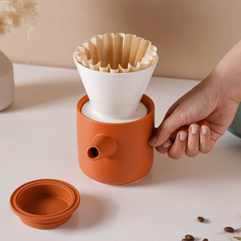 Pour Over Coffee Pot Set Orange 400 ml - Coffee pot, coffee strainer, pot set | Coffee pot set for Dining table & Home decor