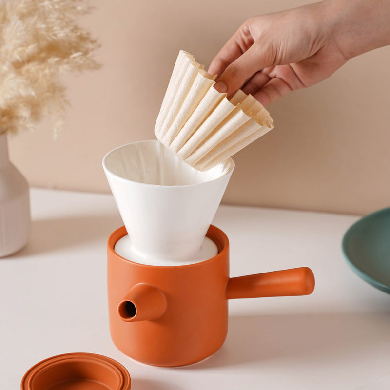 Pour Over Coffee Pot Set Orange 400 ml - Coffee pot, coffee strainer, pot set | Coffee pot set for Dining table & Home decor