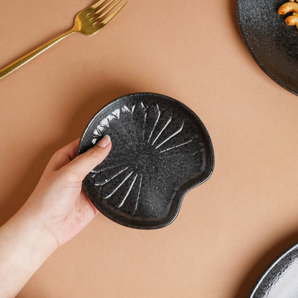 Onyx Finish Stoneware Dessert Plate Black