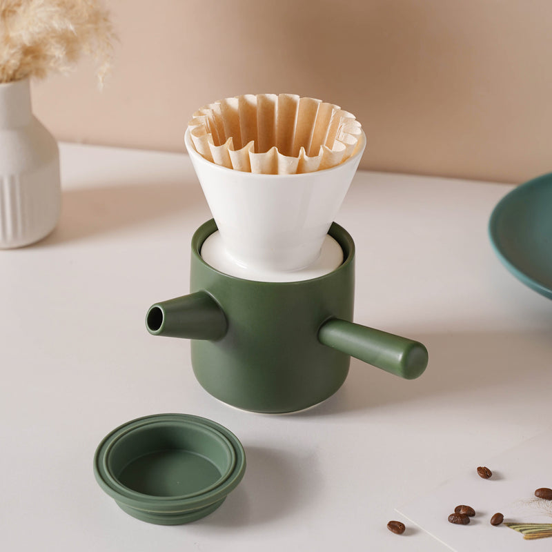 Pour Over Coffee Pot Set Green 400 ml - Coffee pot, coffee strainer, pot set | Coffee pot set for Dining table & Home decor