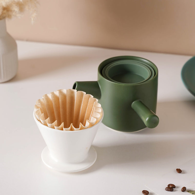 Pour Over Coffee Pot Set Green 400 ml - Coffee pot, coffee strainer, pot set | Coffee pot set for Dining table & Home decor