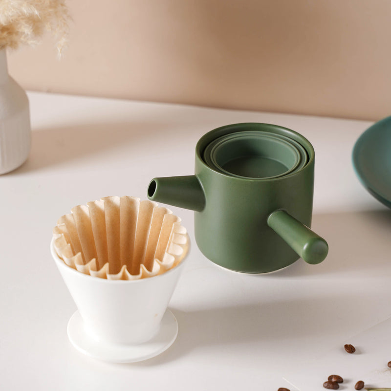 Pour Over Coffee Pot Set Green 400 ml - Coffee pot, coffee strainer, pot set | Coffee pot set for Dining table & Home decor