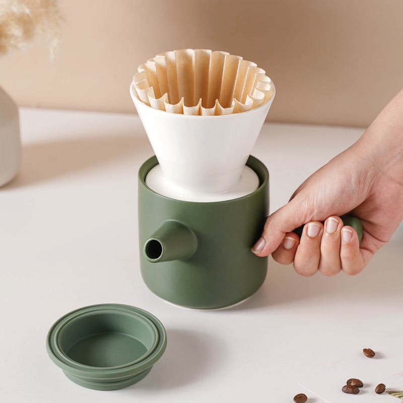 Pour Over Coffee Pot Set Green 400 ml - Coffee pot, coffee strainer, pot set | Coffee pot set for Dining table & Home decor