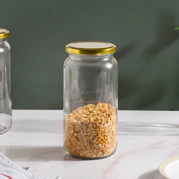 Glass Kitchen Storage Jar With Gold Lid Set Of 4 950ml