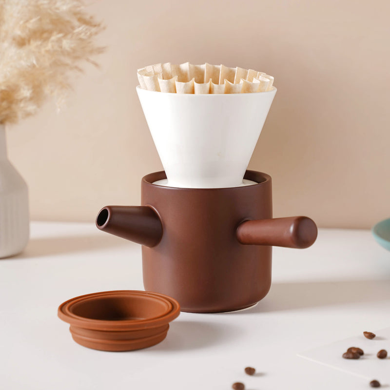 Pour Over Coffee Pot Set Brown 400 ml - Coffee pot, coffee strainer, pot set | Coffee pot set for Dining table & Home decor