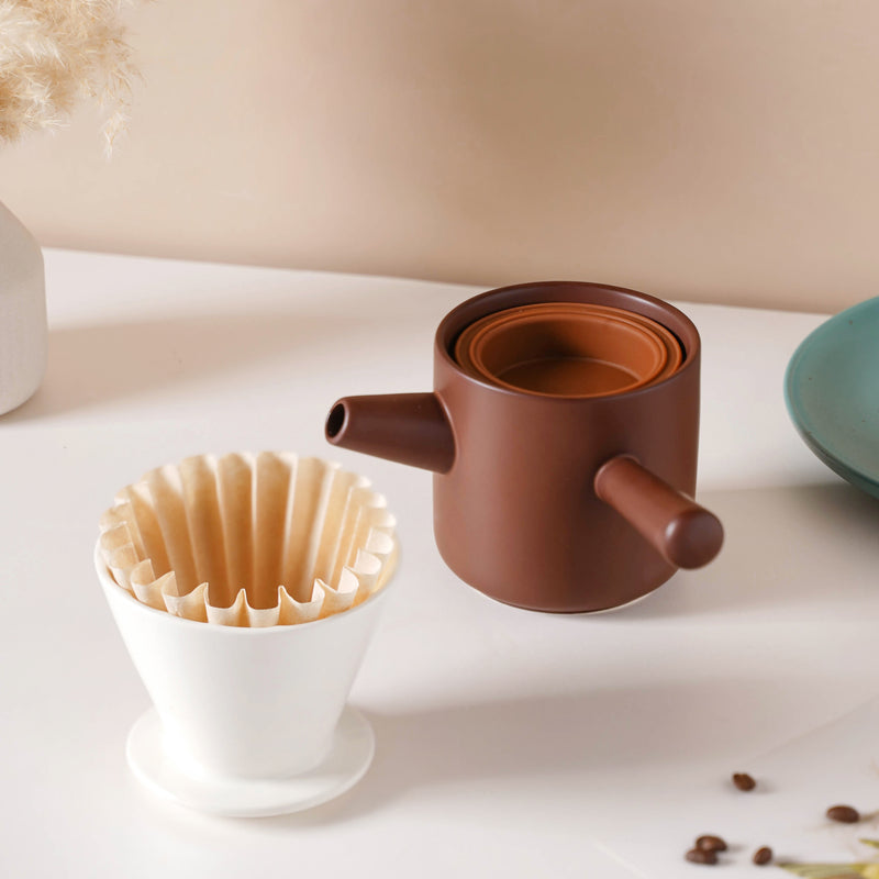 Pour Over Coffee Pot Set Brown 400 ml - Coffee pot, coffee strainer, pot set | Coffee pot set for Dining table & Home decor