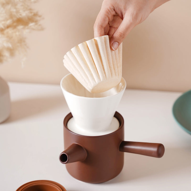 Pour Over Coffee Pot Set Brown 400 ml - Coffee pot, coffee strainer, pot set | Coffee pot set for Dining table & Home decor