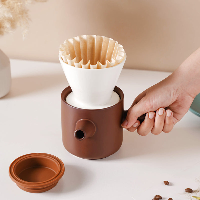 Pour Over Coffee Pot Set Brown 400 ml - Coffee pot, coffee strainer, pot set | Coffee pot set for Dining table & Home decor