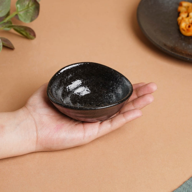 Onyx Finish Stoneware Dip Bowl Charcoal Black 50ml - Bowl, ceramic bowl, dip bowls, chutney bowl, dip bowls ceramic | Bowls for dining table & home decor 
