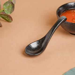 Onyx Finish Stoneware Soup Spoon Black