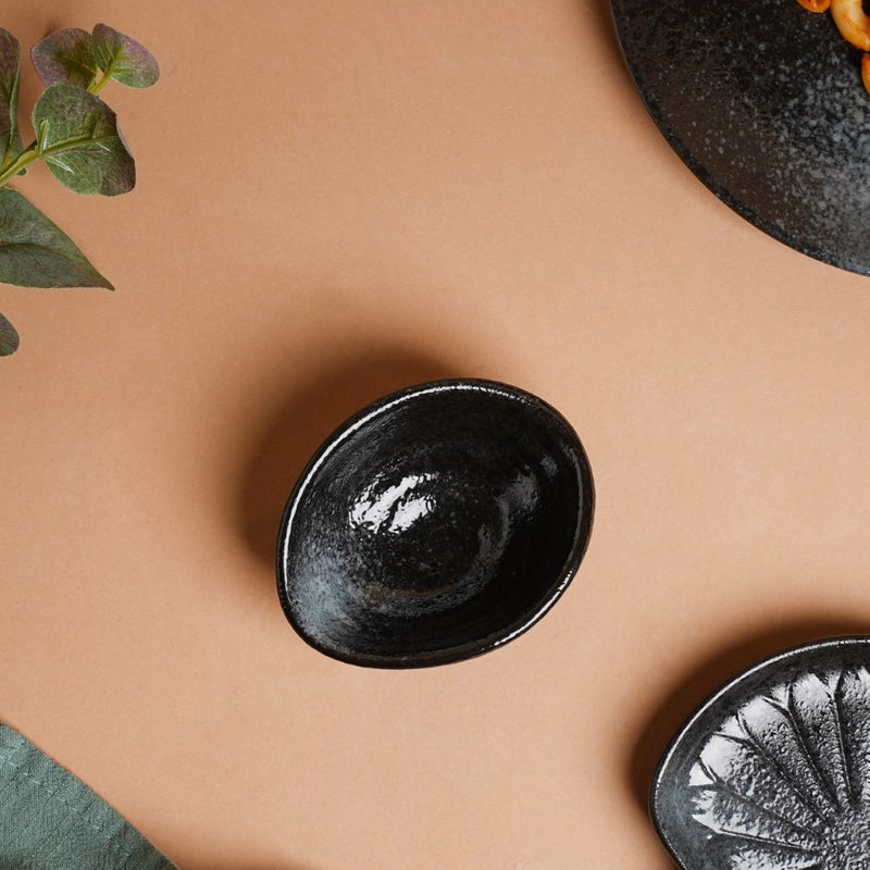 Onyx Finish Stoneware Dip Bowl Charcoal Black 50ml - Bowl, ceramic bowl, dip bowls, chutney bowl, dip bowls ceramic | Bowls for dining table & home decor 
