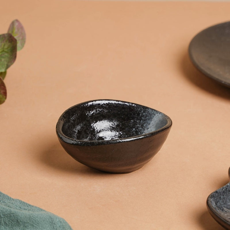 Onyx Finish Stoneware Dip Bowl Charcoal Black 50ml - Bowl, ceramic bowl, dip bowls, chutney bowl, dip bowls ceramic | Bowls for dining table & home decor 