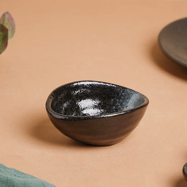 Onyx Finish Stoneware Dip Bowl Charcoal Black 50ml - Bowl, ceramic bowl, dip bowls, chutney bowl, dip bowls ceramic | Bowls for dining table & home decor 