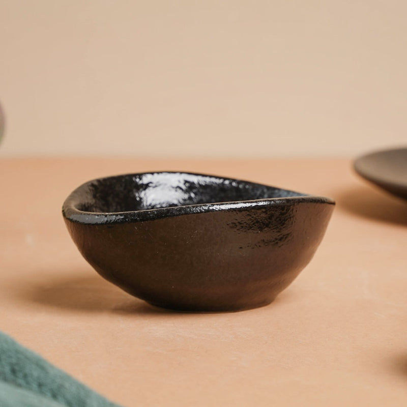 Onyx Finish Stoneware Dip Bowl Charcoal Black 50ml - Bowl, ceramic bowl, dip bowls, chutney bowl, dip bowls ceramic | Bowls for dining table & home decor 
