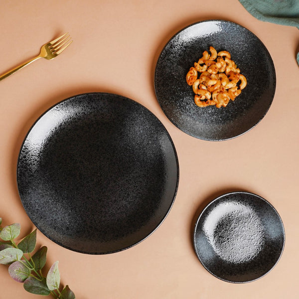 Onyx Finish Stoneware Dessert Plate Black 6 inch - Serving plate, small plate, snacks plates | Plates for dining table & home decor