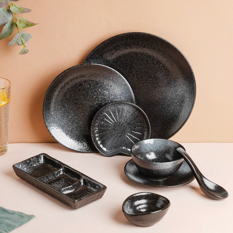 Onyx Finish Stoneware Snack Plate Black 8 Inch - Serving plate, snack plate, dessert plate | Plates for dining & home decor
