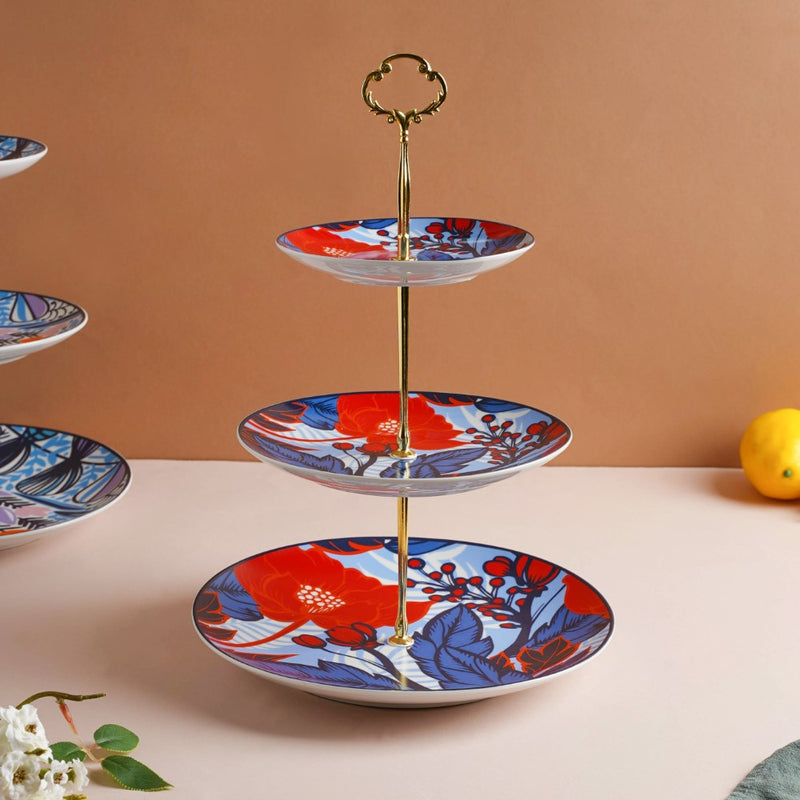 Poppy Multicolour Printed Ceramic 3-Tier Dessert Stand