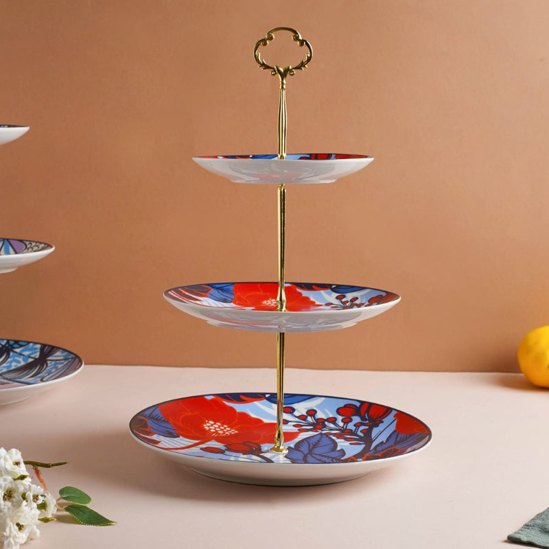 Poppy Multicolour Printed Ceramic 3-Tier Dessert Stand