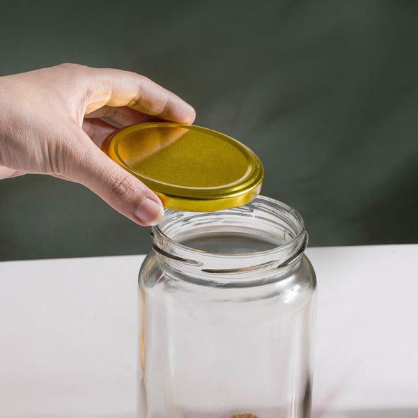 Glass Kitchen Storage Jar With Gold Lid Set Of 4 950ml