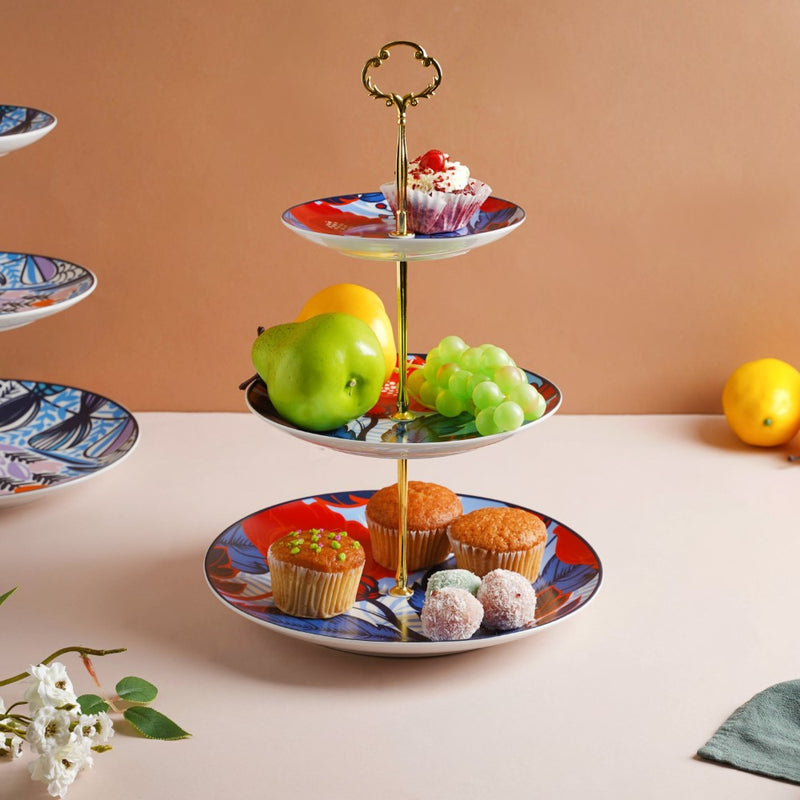 Poppy Multicolour Printed Ceramic 3-Tier Dessert Stand