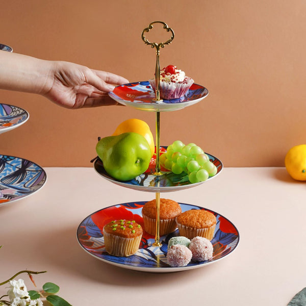 Poppy Multicolour Printed Ceramic 3-Tier Dessert Stand