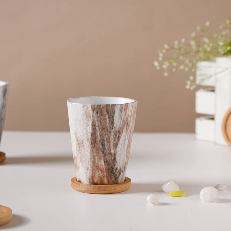 Carrara Limestone Planter With Coaster - Indoor planters and flower pots | Home decor items