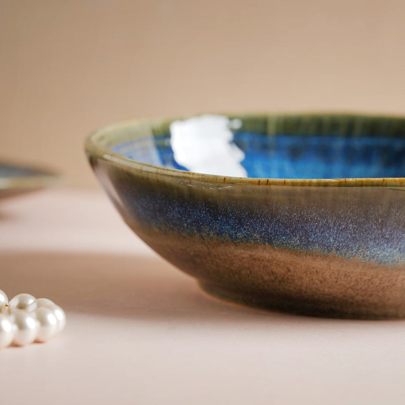 Boracay Organic Shaped Serving Bowl Blue 550 ml - Bowl, ceramic bowl, serving bowls, noodle bowl, salad bowls, bowl for snacks, large serving bowl | Bowls for dining table & home decor