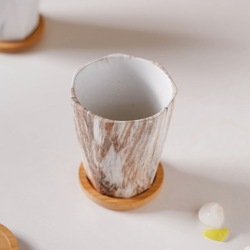 Carrara Limestone Planter With Coaster - Indoor planters and flower pots | Home decor items