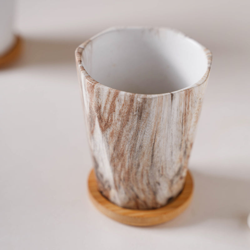 Carrara Limestone Planter With Coaster - Indoor planters and flower pots | Home decor items