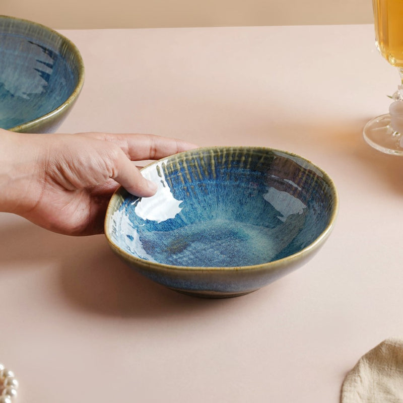 Boracay Organic Shaped Snack Bowl Blue 300 ml - Bowl, ceramic bowl, snack bowls, curry bowl, popcorn bowls | Bowls for dining table & home decor