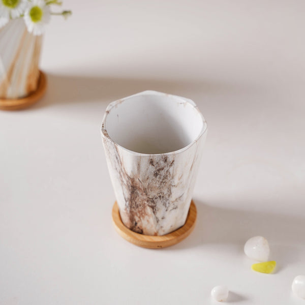 Carrara Marble Brown Planter With Coaster - Indoor planters and flower pots | Home decor items