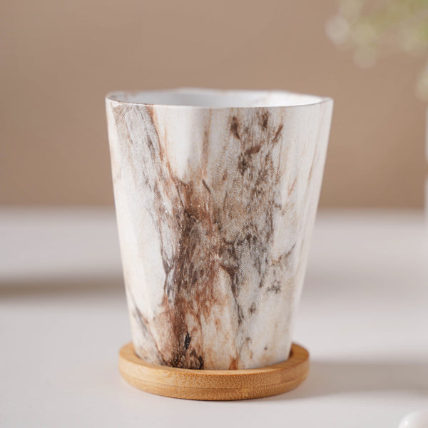 Carrara Marble Brown Planter With Coaster - Indoor planters and flower pots | Home decor items
