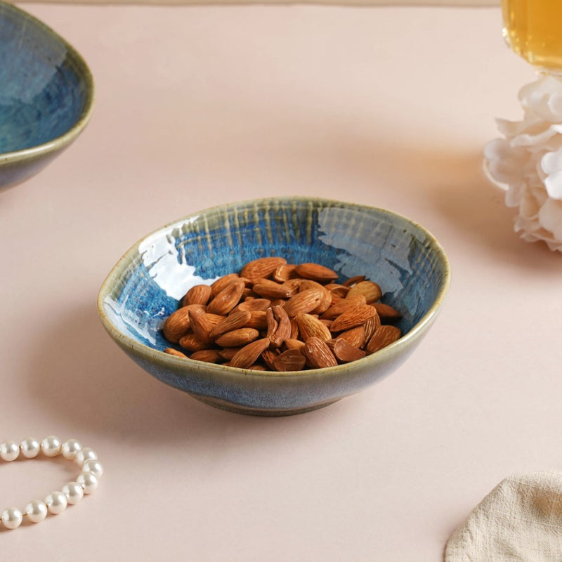 Boracay Organic Shaped Snack Bowl Blue 300 ml - Bowl, ceramic bowl, snack bowls, curry bowl, popcorn bowls | Bowls for dining table & home decor