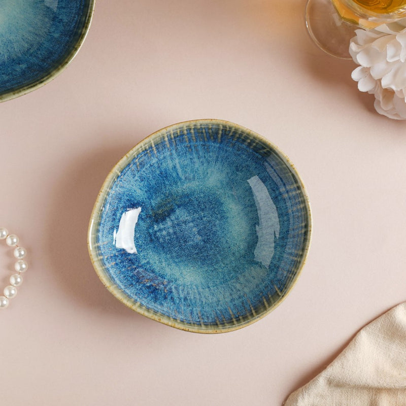 Boracay Organic Shaped Snack Bowl Blue 300 ml - Bowl, ceramic bowl, snack bowls, curry bowl, popcorn bowls | Bowls for dining table & home decor