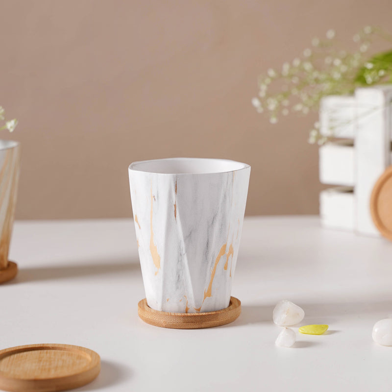 Carrara Elegant Brown Planter With Coaster - Indoor planters and flower pots | Home decor items