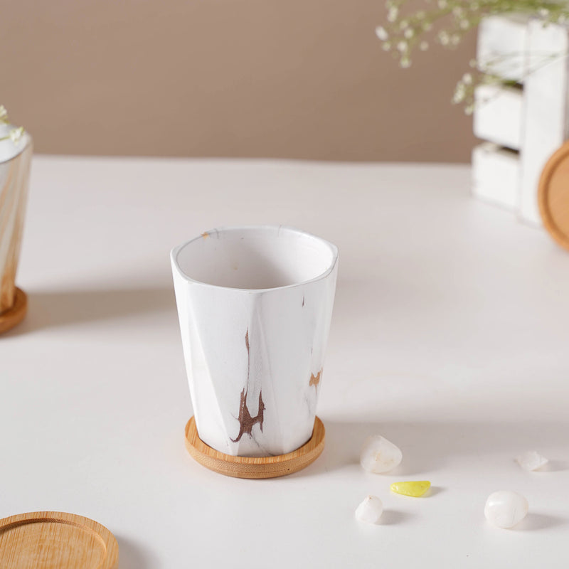 Carrara Elegant Brown Planter With Coaster - Indoor planters and flower pots | Home decor items
