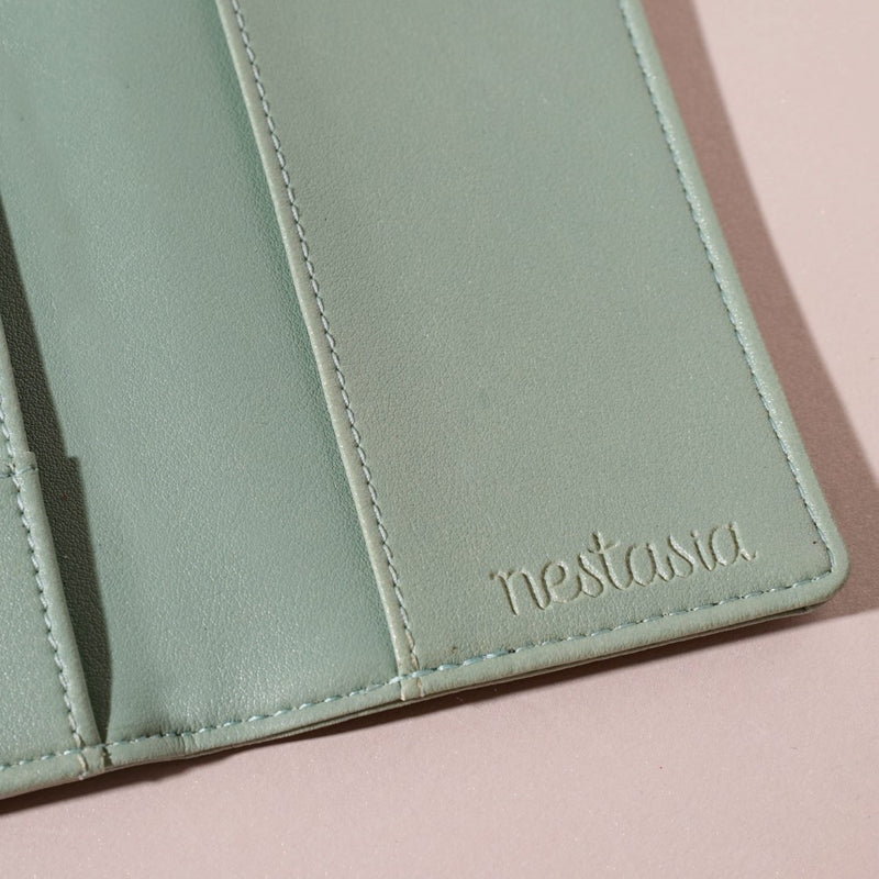 Flower Jar Two Fold Passport Cover Green