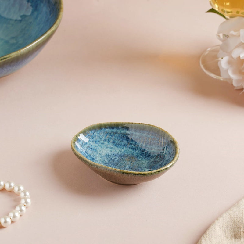 Boracay Organic Shaped Ceramic Dip Bowl Blue 50 ml - Bowl, ceramic bowl, dip bowls, chutney bowl, dip bowls ceramic | Bowls for dining table & home decor 