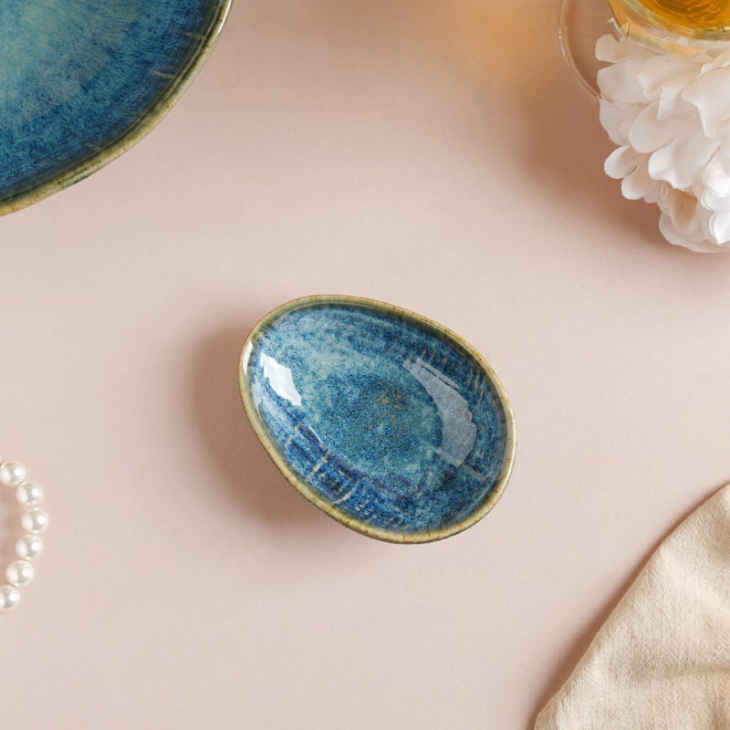 Boracay Organic Shaped Ceramic Dip Bowl Blue 50 ml - Bowl, ceramic bowl, dip bowls, chutney bowl, dip bowls ceramic | Bowls for dining table & home decor 