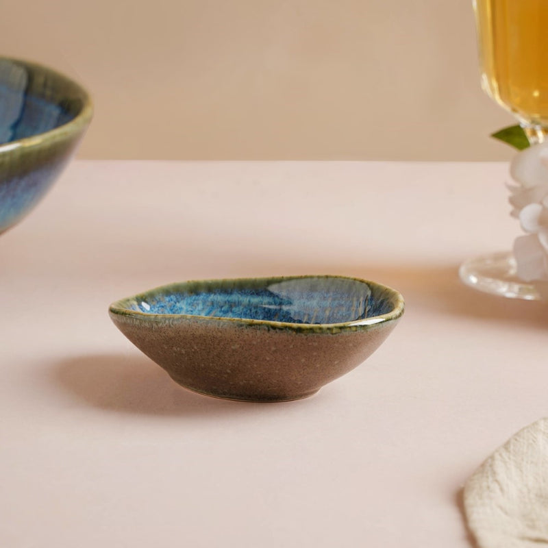 Boracay Organic Shaped Ceramic Dip Bowl Blue 50 ml - Bowl, ceramic bowl, dip bowls, chutney bowl, dip bowls ceramic | Bowls for dining table & home decor 