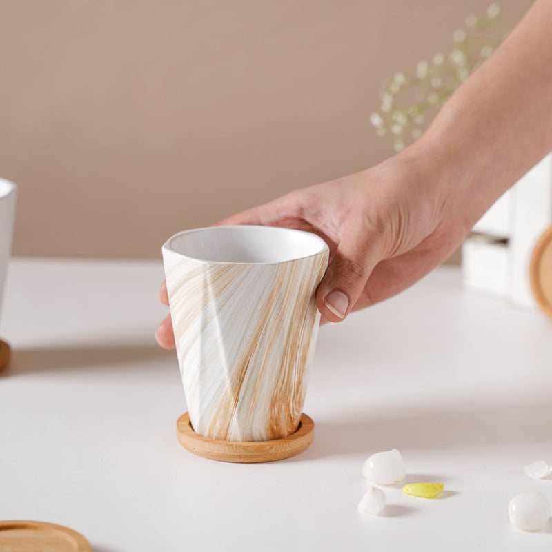 Carrara Brown Planter With Coaster - Indoor planters and flower pots | Home decor items