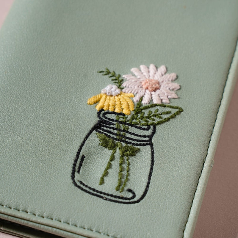 Flower Jar Two Fold Passport Cover Green