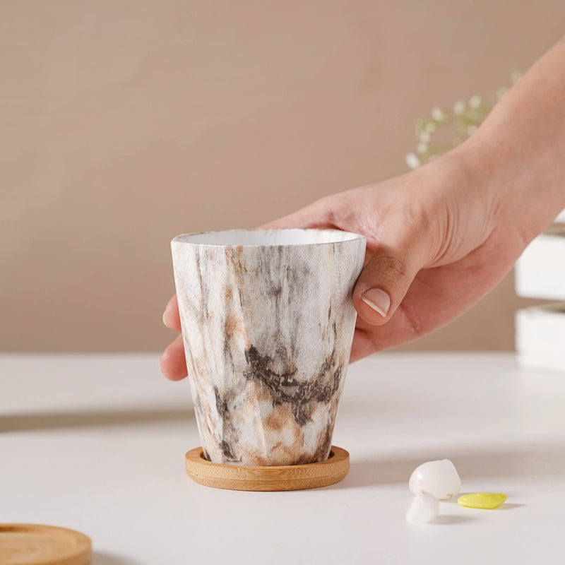 Carrara Limestone Planter With Coaster - Indoor planters and flower pots | Home decor items