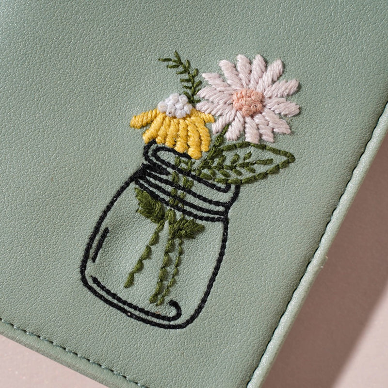 Flower Jar Two Fold Passport Cover Green