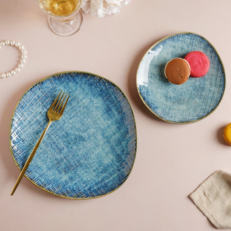 Boracay Organic Shaped Dinner Plate Blue 9 inch - Serving plate, rice plate, ceramic dinner plates| Plates for dining table & home decor