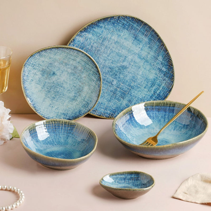 Boracay Organic Shaped Ceramic Dip Bowl Blue 50 ml - Bowl, ceramic bowl, dip bowls, chutney bowl, dip bowls ceramic | Bowls for dining table & home decor 